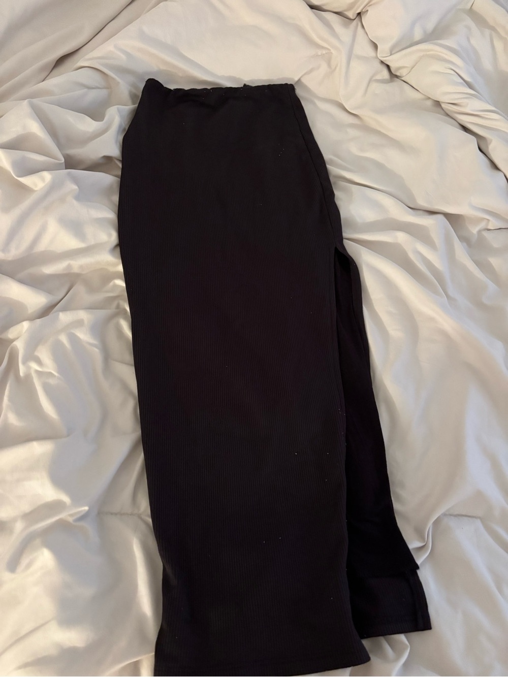 Windsor Black Ribbed Maxi Skirt with Side Slit